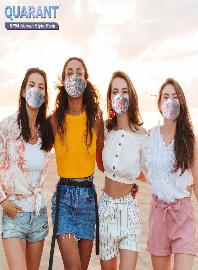 QUARANT Dual Meltblown Fabric KF94 Korean Style Designer Face Mask with Nose Clip and Travel Pouch (Floral Bliss Combo, Multicolour, Pack of 10) for Unisex - Image 2